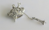 18K White Gold Diamond Crown and Gavel Brooch