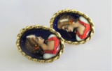 14K Yellow Gold Hand Painted Glass Earrings