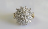 14K Yellow Gold Diamond Baguette Cluster Ring