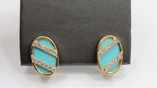 Gold - Turquoise and Diamond Earrings
