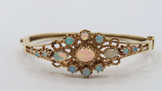 Gold and Opal Bangle Bracelet