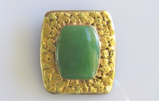 Gold Nugget and Jade Pendant