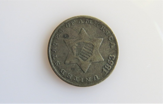 1853 Three Cent Silver Piece Choice Original VF