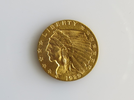 1929 $2.5 Gold Indian Quarter-Eagle in Choice Unc