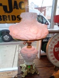 White and Pink Fenton Lamp