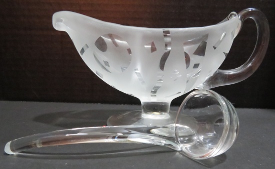 Glass gravey boat and glass ladel