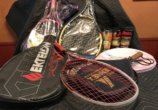 9 Tennis Rackets and Tennis Balls Lot