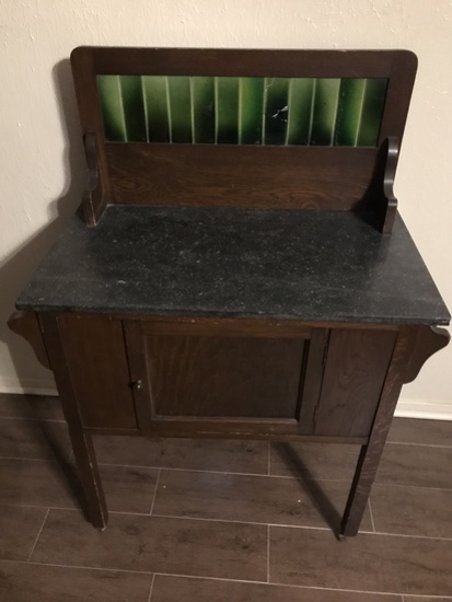 Small Antique Buffet with Tile Backsplash and Marble top