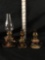 Three Metal Base Miniature Oil Lamps