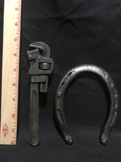 Vintage Wrench And Primative Horseshoe
