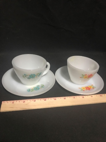 Two Fire King Tea Cup And Saucers