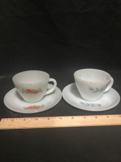 Two Fire King Tea Cup And Saucers
