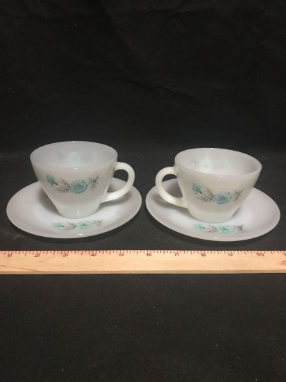 Two Fire King Tea Cup And Saucers