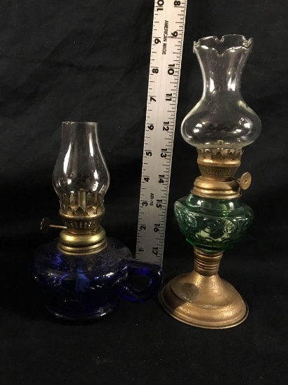 Two Miniature Vintage Oil Lamps