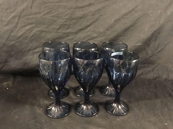 Six Lenox Sky Blossom Cobalt Glasses