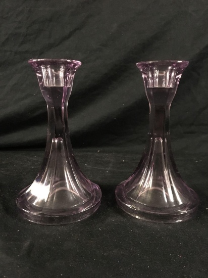 Pair Of Purple Candle Stick Holders