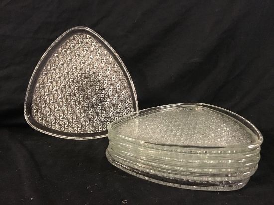 Six Pressed Glass Breakfast Trays