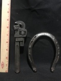Vintage Wrench And Primative Horseshoe