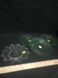 Federal Glass Petal Dish And 3 Green Mid Century Dishes