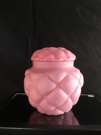 Tiffin Glass Pink Jar With Lid