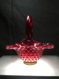 Fenton Ruby Hobnail Glass Basket