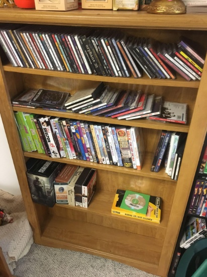 Assorted DVDs & CDs With Shelf