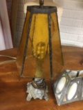 Small Vintage Lamp With Stained Glass Shade