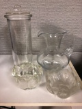 Hand Blown Glass Pitcher And Misc