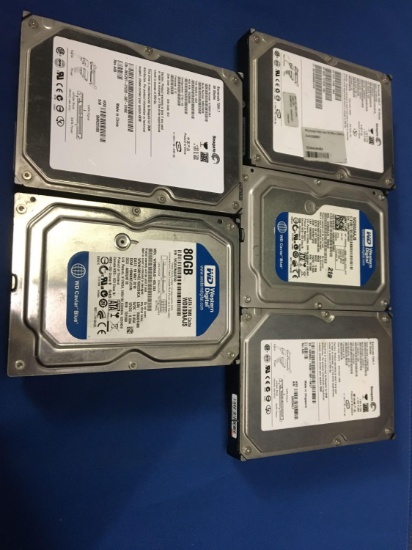 Five Mixed Brand/Size Hard Drives