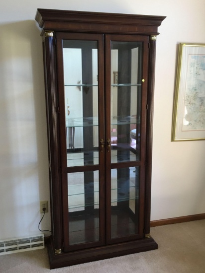 Lighted Dark Wood Curio Cabinet