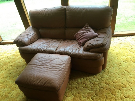 Leather Love Seat With Ottoman