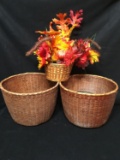 Two Plant Baskets With Fall Decor Basket