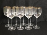 Set Of Eight Vintage Lenox Gold Rim Crystal Wine Glasses