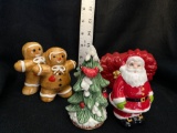 Three Shaker Sets Gingerbread Men/Poinsettia/Santa&Tree