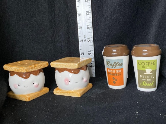 Two Shaker Sets Anthropomorphic Smore & Coffee Cup