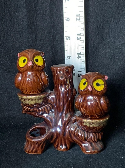 Retro Owls Perched On Tree Shaker Set