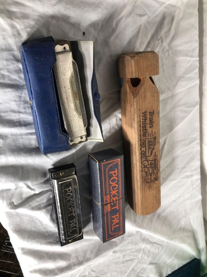 Vintage Harmonicas (2) and Train Whistle