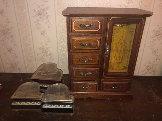 Vintage Jewelry Box with Piano Music Boxes