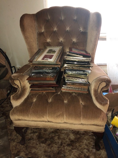 Vintage Chair with Large Lot Of Picture Frames