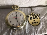 Bar Is Open/Closed Sign And Wall Clock