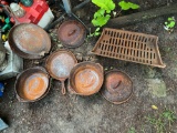 Assorted Cast Iron Dutch Ovens, Pan, & Fire Place Grate