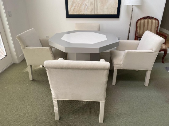 MCM Octagon Table With Four cream Upholstered Chairs