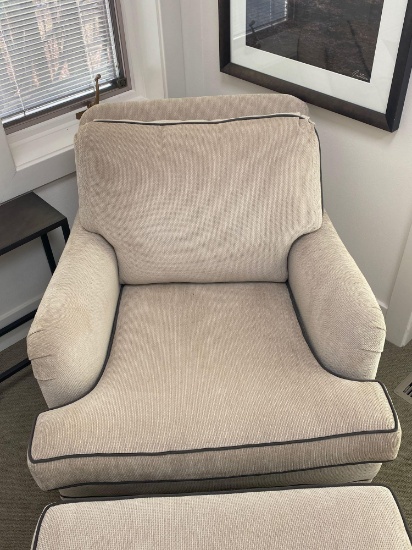 Cream Upholstered Chair With Matching Foot Rest