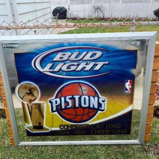 Large 2004 Detroit Pistons Bud Light Bar Mirror