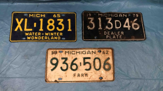 3 Vintage License Plates