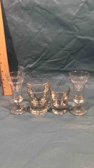 2 Jagermeister and 2 miscellaneous shot glasses