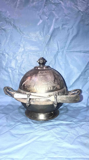 Silver Plate Hammered Metal Butter dish