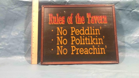 Vintage Wooden Rules Of The Tavern Sign