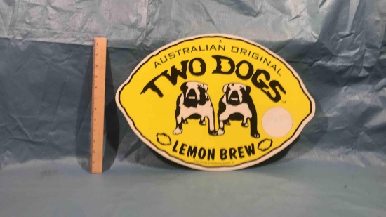 Vintage Two Dogs Lemon Brew Cardboard Sign