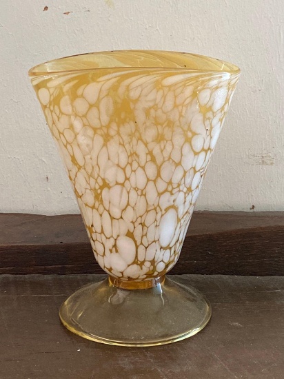 Hand Blown Yellow Decorative Fan Vase